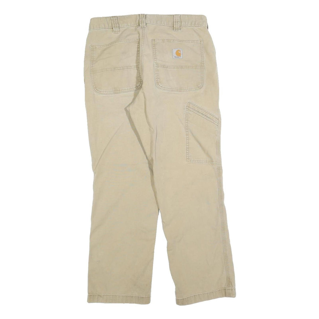 CARHARTT Mens Relaxed Beige Cotton Blend Trousers W32 L26 Workwear Zip Closure