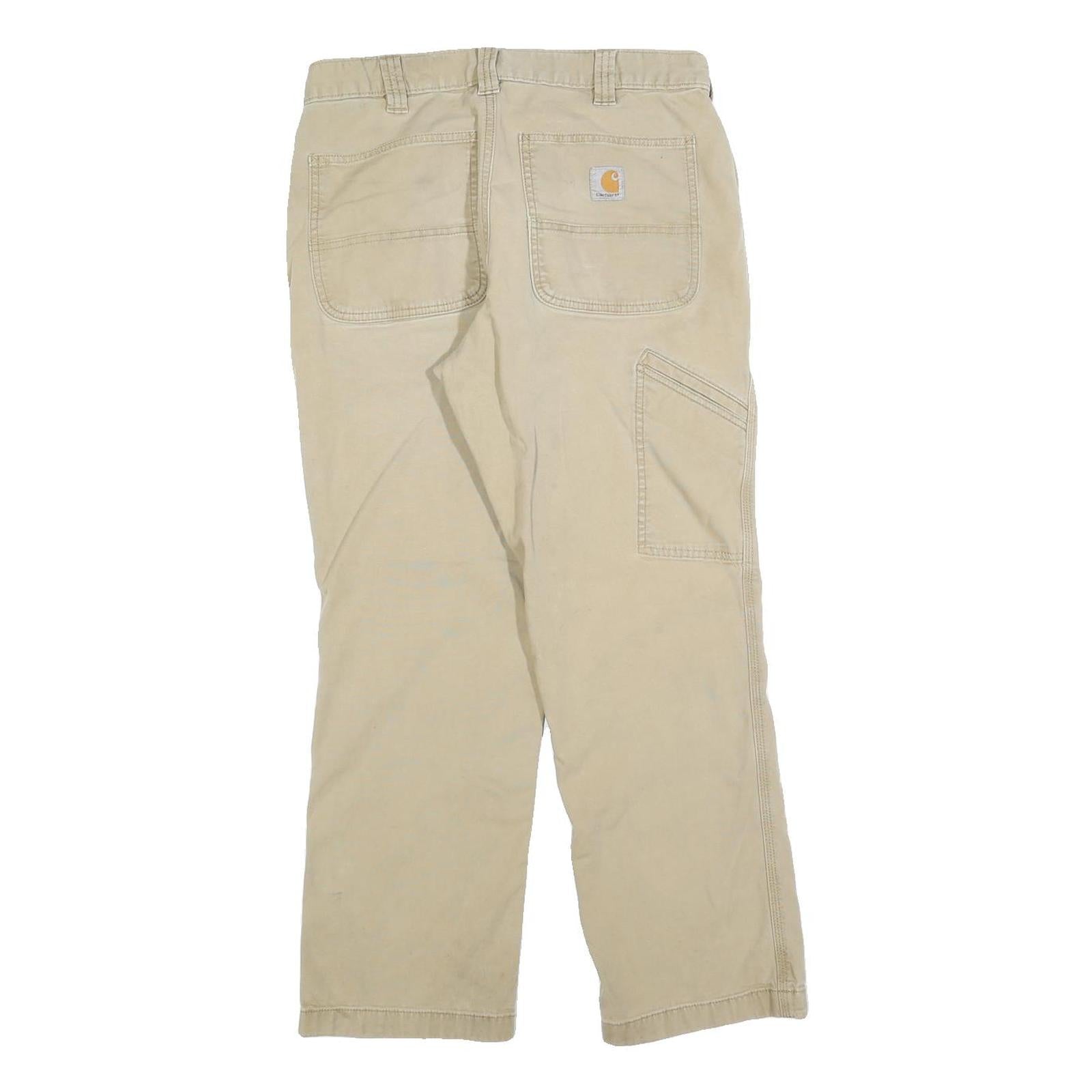 CARHARTT Mens Relaxed Beige Cotton Blend Trousers W32 L26 Workwear Zip Closure