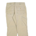 CARHARTT Mens Relaxed Beige Cotton Blend Trousers W32 L26 Workwear Zip Closure