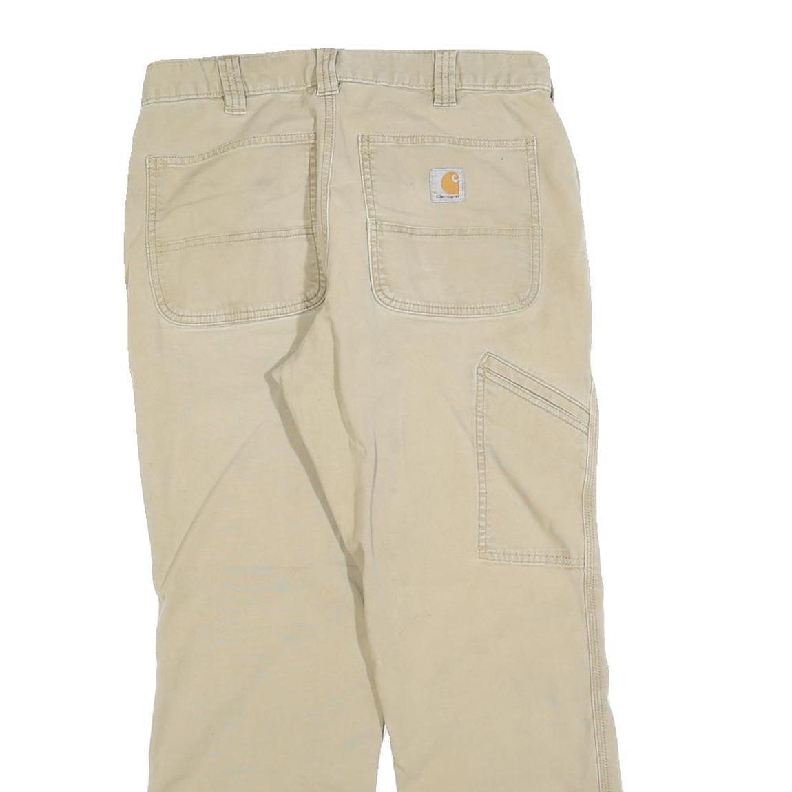 CARHARTT Mens Relaxed Beige Cotton Blend Trousers W32 L26 Workwear Zip Closure