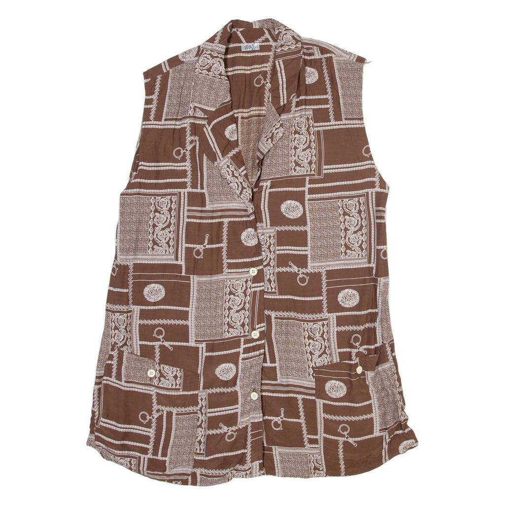 WAY Womens Printed Vest Brown V-Neck Sleeveless Crazy Pattern M