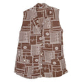 WAY Womens Printed Vest Brown V-Neck Sleeveless Crazy Pattern M