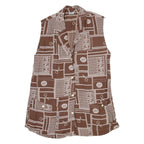 WAY Womens Printed Vest Brown V-Neck Sleeveless Crazy Pattern M