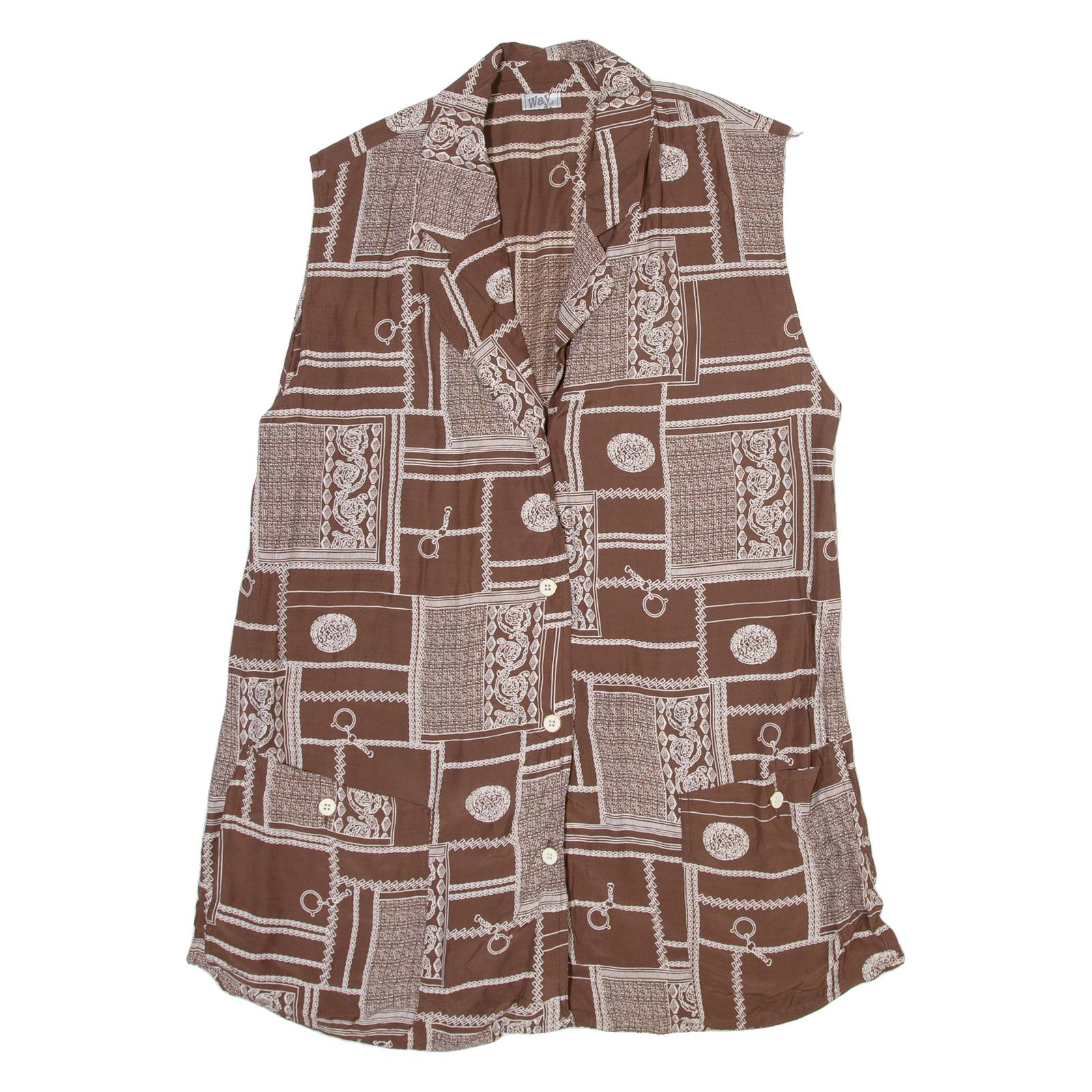WAY Womens Printed Vest Brown V-Neck Sleeveless Crazy Pattern M