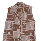 WAY Womens Printed Vest Brown V-Neck Sleeveless Crazy Pattern M