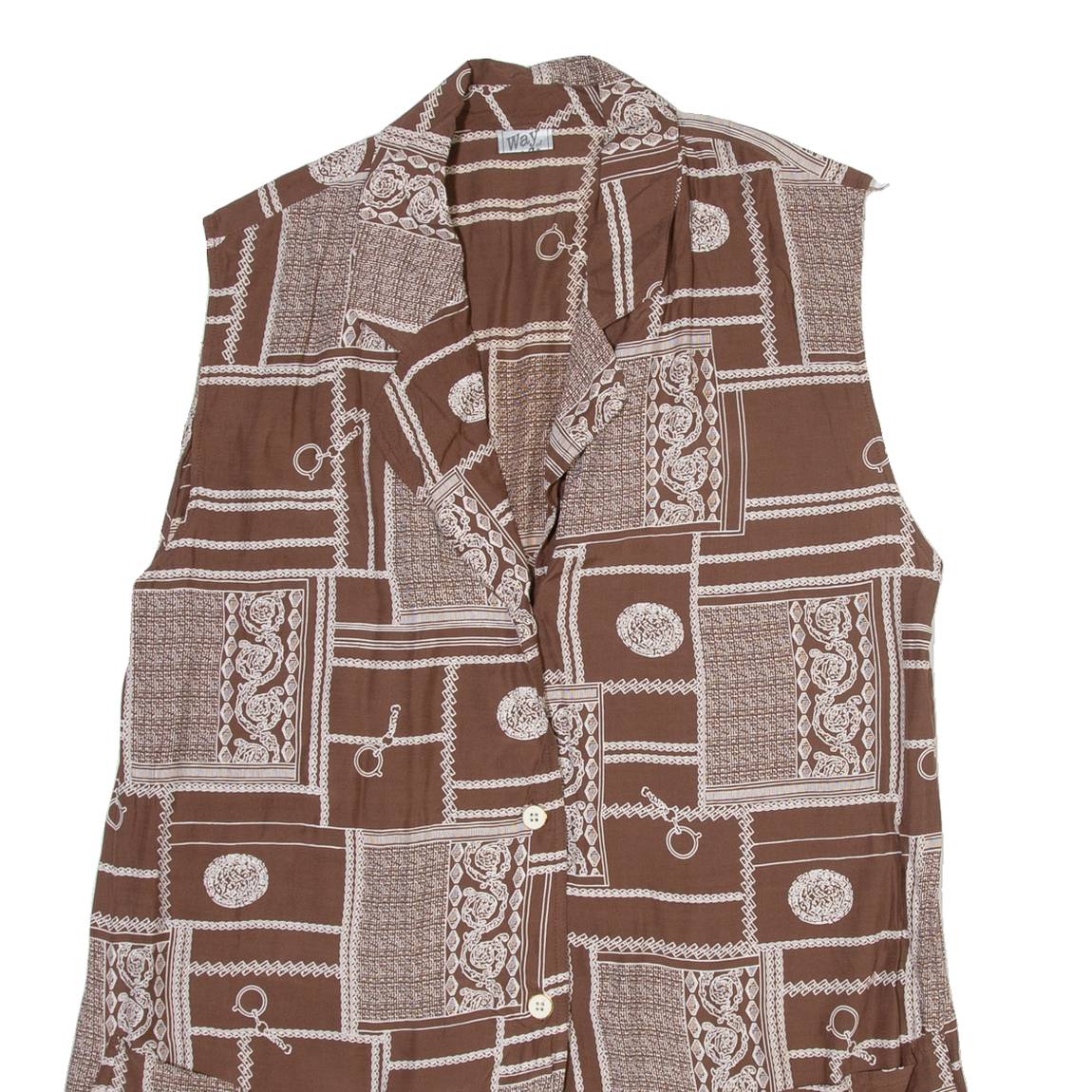 WAY Womens Printed Vest Brown V-Neck Sleeveless Crazy Pattern M