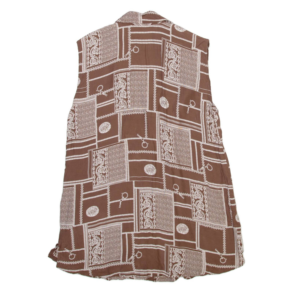 WAY Womens Printed Vest Brown V-Neck Sleeveless Crazy Pattern M
