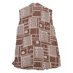 WAY Womens Printed Vest Brown V-Neck Sleeveless Crazy Pattern M