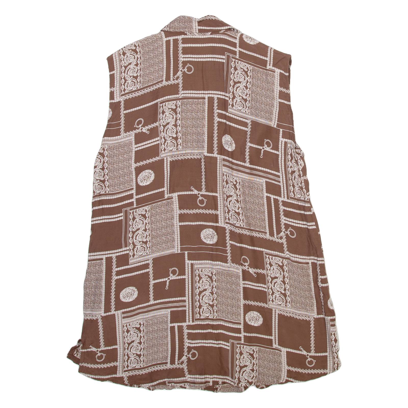 WAY Womens Printed Vest Brown V-Neck Sleeveless Crazy Pattern M