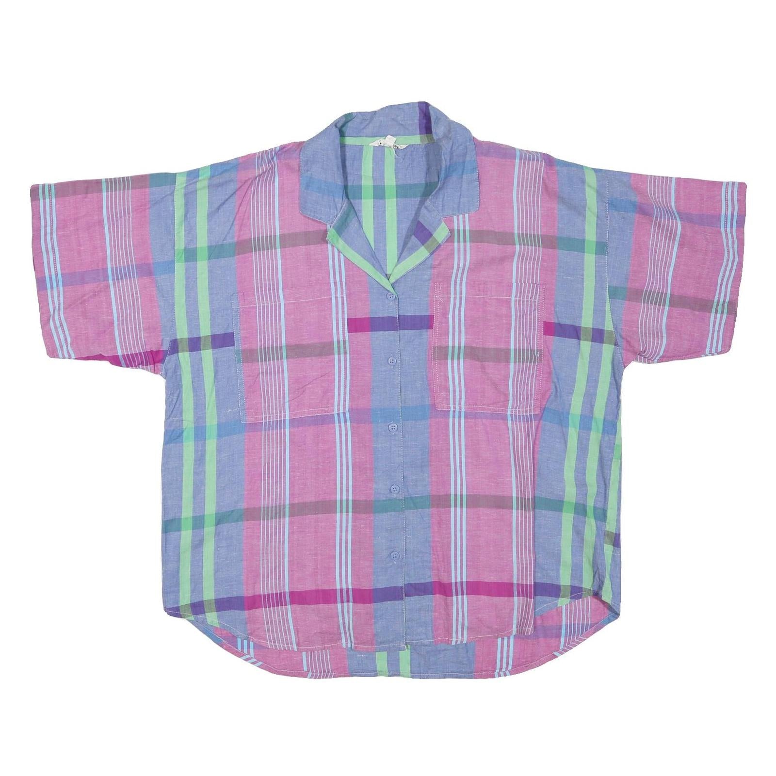 Womens Blue & Pink Checked Cotton Blend Shirt L Lightweight Casual Summer