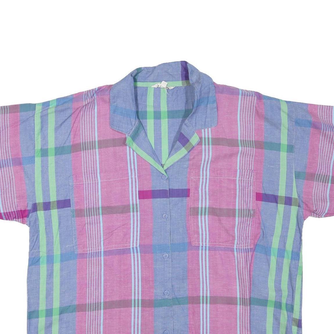 Womens Blue & Pink Checked Cotton Blend Shirt L Lightweight Casual Summer