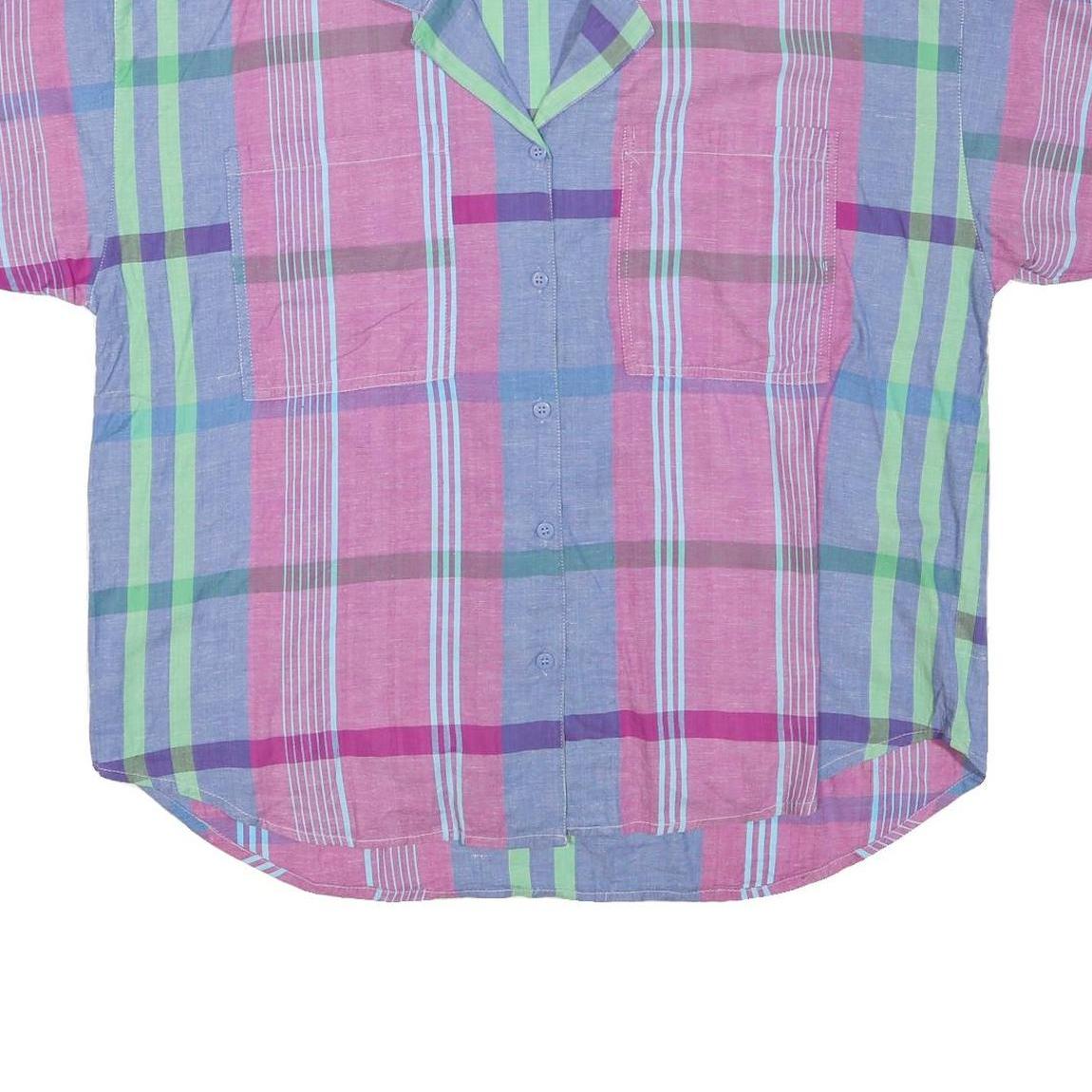 Womens Blue & Pink Checked Cotton Blend Shirt L Lightweight Casual Summer