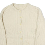 Womens Cream Plain Wool Cable Knit Button Up Jumper L Classic Knitwear Warm