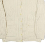 Womens Cream Plain Wool Cable Knit Button Up Jumper L Classic Knitwear Warm