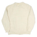 Womens Cream Plain Wool Cable Knit Button Up Jumper L Classic Knitwear Warm