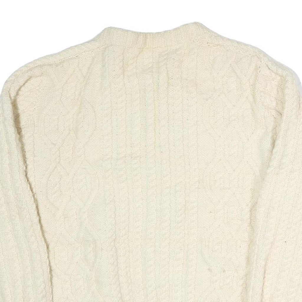 Womens Cream Plain Wool Cable Knit Button Up Jumper L Classic Knitwear Warm