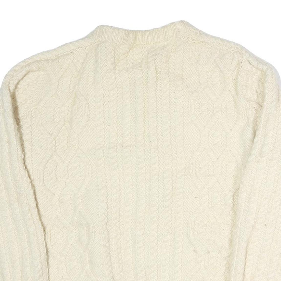Womens Cream Plain Wool Cable Knit Button Up Jumper L Classic Knitwear Warm