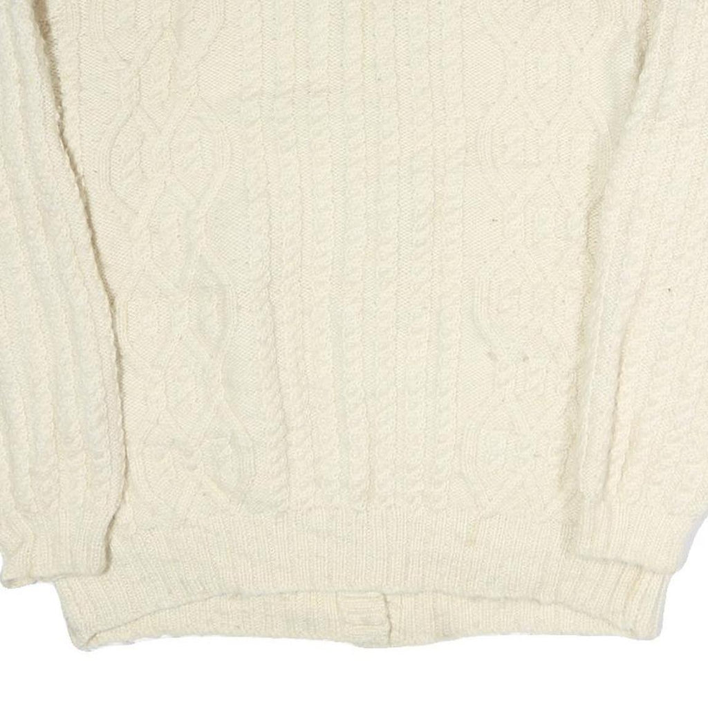 Womens Cream Plain Wool Cable Knit Button Up Jumper L Classic Knitwear Warm