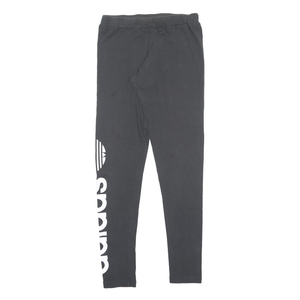 ADIDAS Womens Joggers Black Cotton Blend Slim Tapered UK 10 W26 L29 Logo Print
