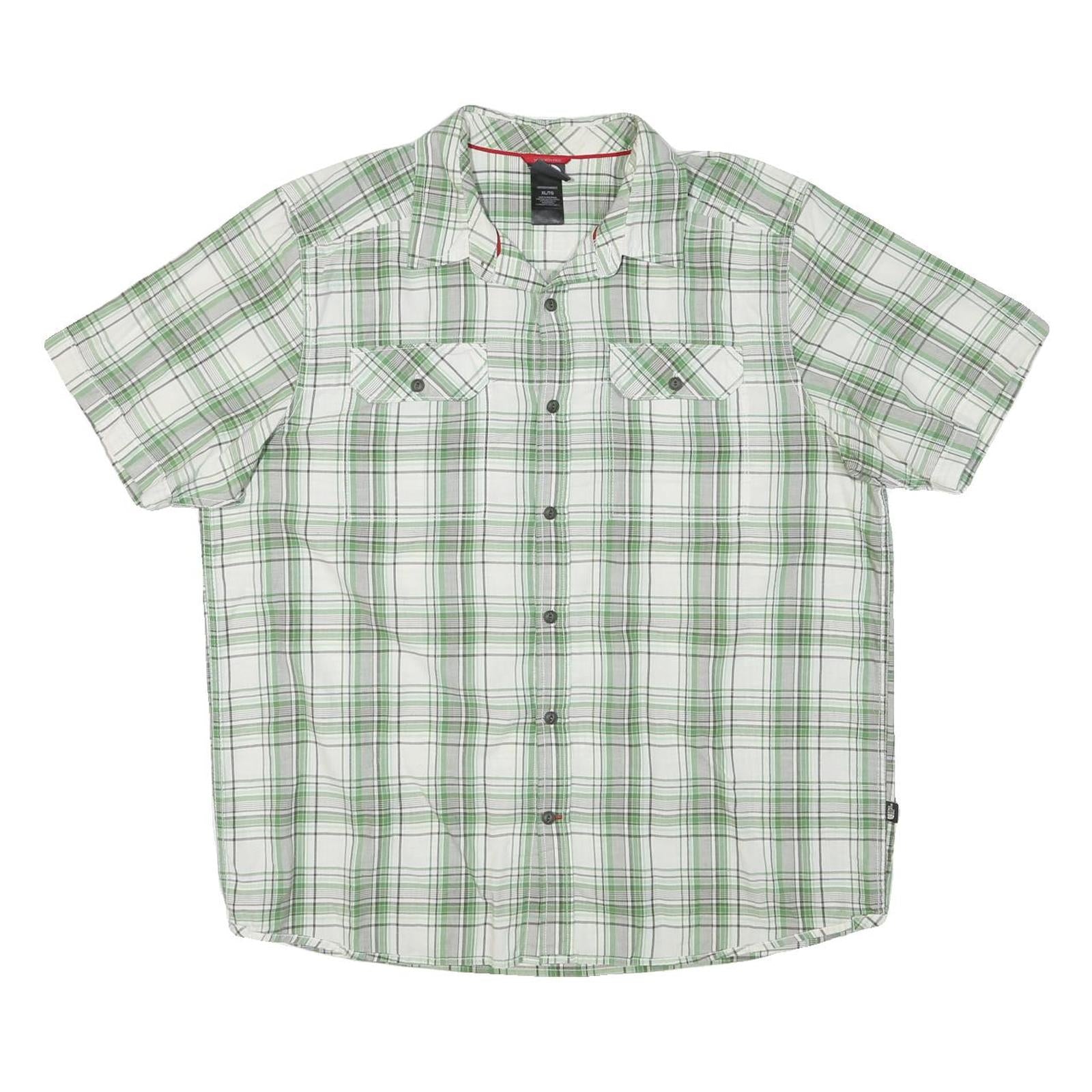 THE NORTH FACE Mens White & Green Check Shirt XL Short Sleeve Casual