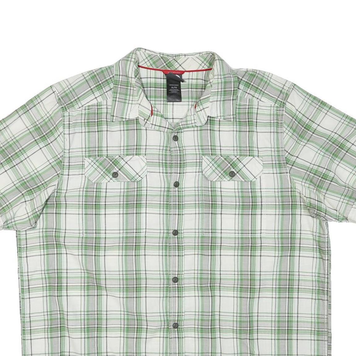 THE NORTH FACE Mens White & Green Check Shirt XL Short Sleeve Casual