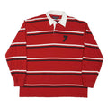DENVER HAYES Mens Red & White Striped Long Sleeve Polo Shirt L Cotton Blend