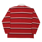 DENVER HAYES Mens Red & White Striped Long Sleeve Polo Shirt L Cotton Blend