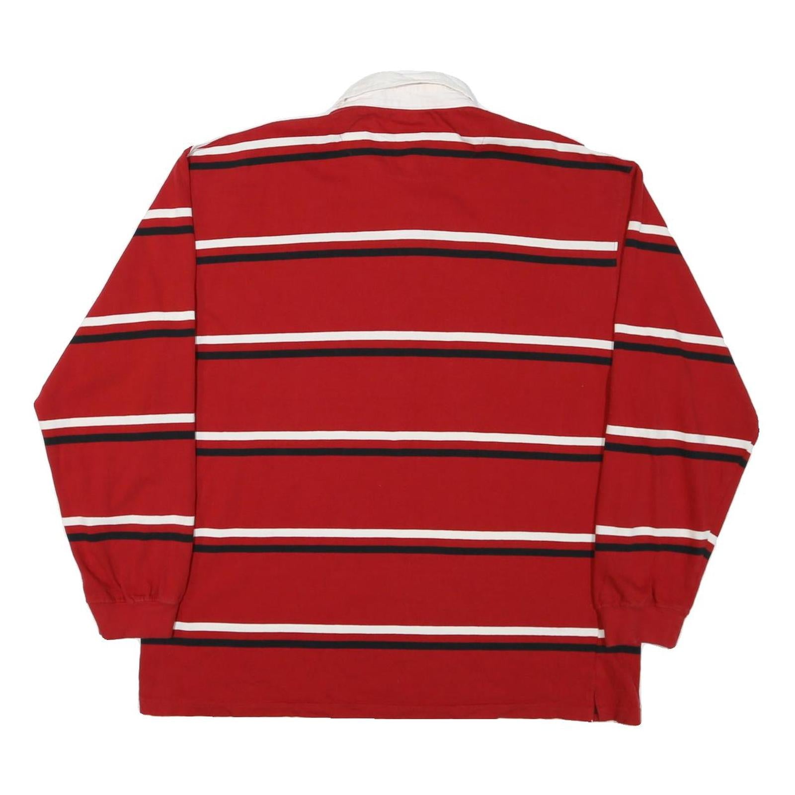 DENVER HAYES Mens Red & White Striped Long Sleeve Polo Shirt L Cotton Blend