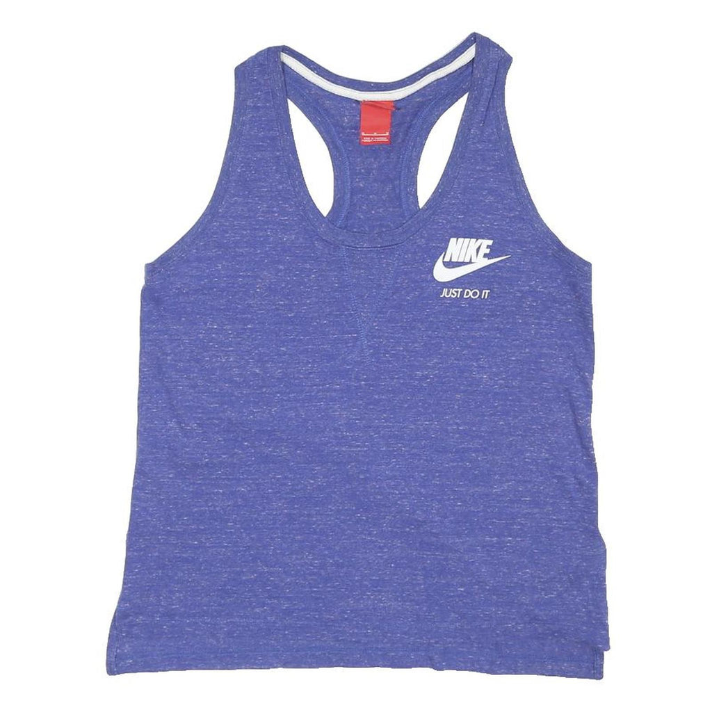NIKE Womens Blue Racerback Vest M Cotton Blend Just Do It Logo