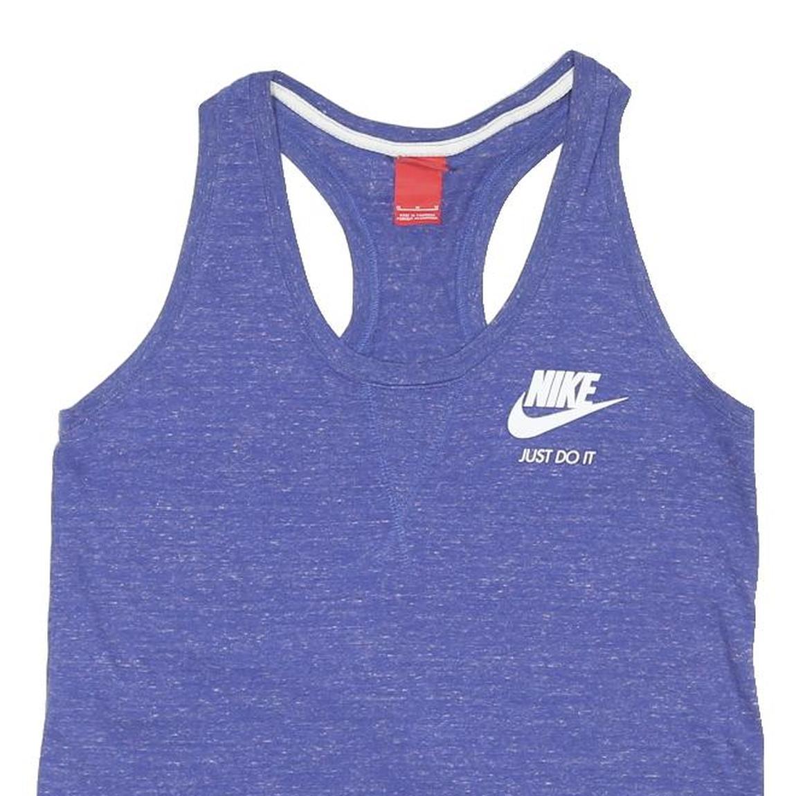 NIKE Womens Blue Racerback Vest M Cotton Blend Just Do It Logo