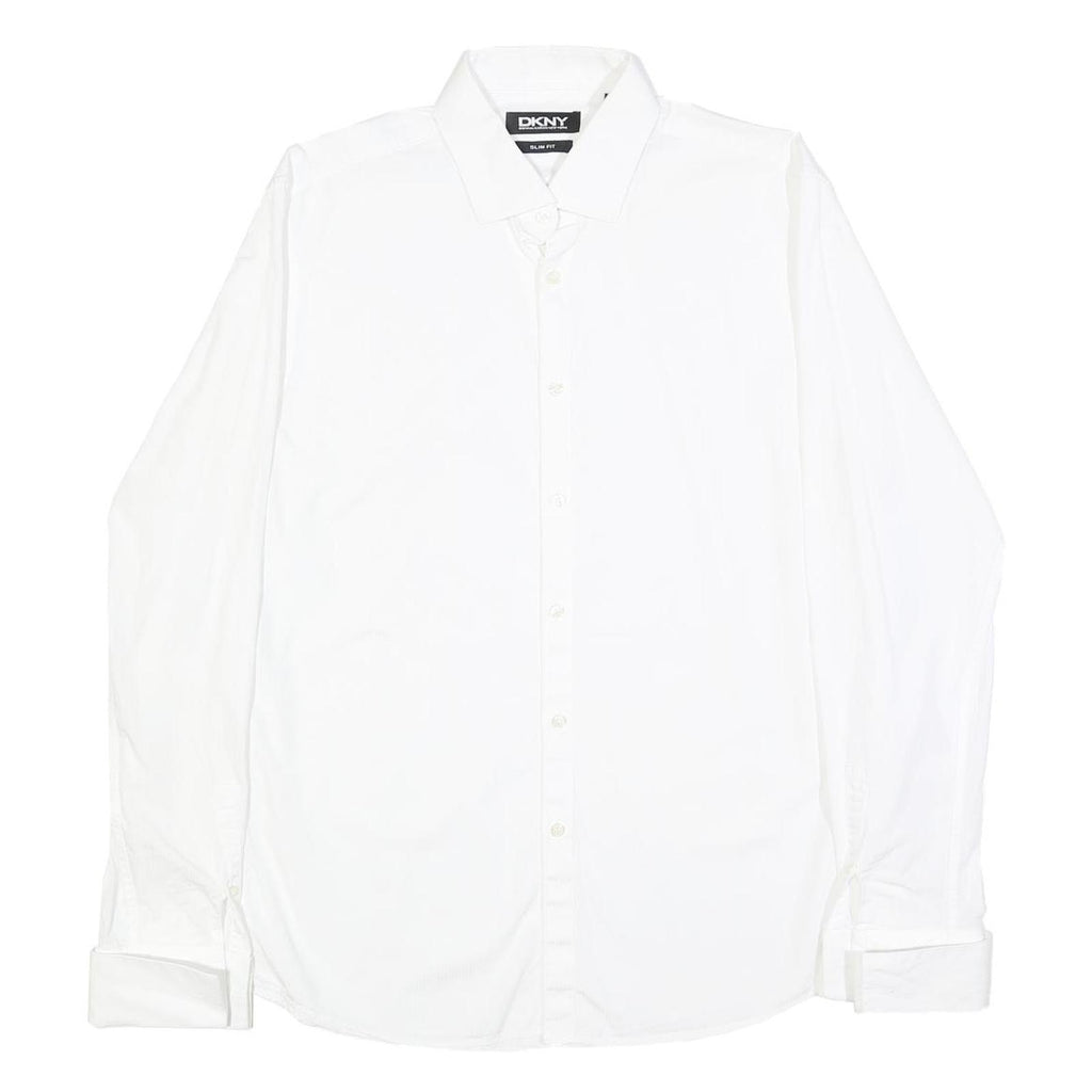 DKNY Mens White Slim Fit Cotton Shirt M Dress Formal Classic Collar
