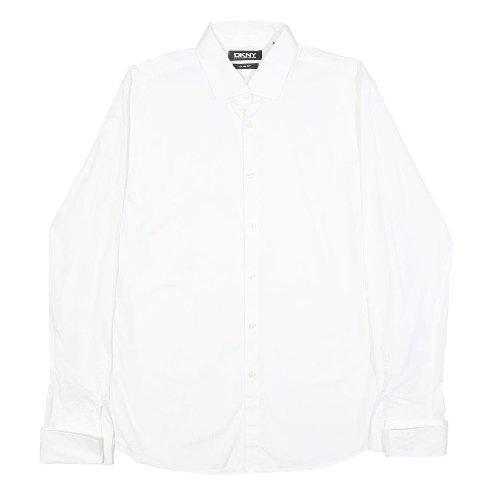 DKNY Mens White Slim Fit Cotton Shirt M Dress Formal Classic Collar