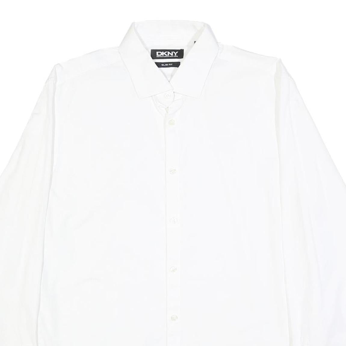DKNY Mens White Slim Fit Cotton Shirt M Dress Formal Classic Collar