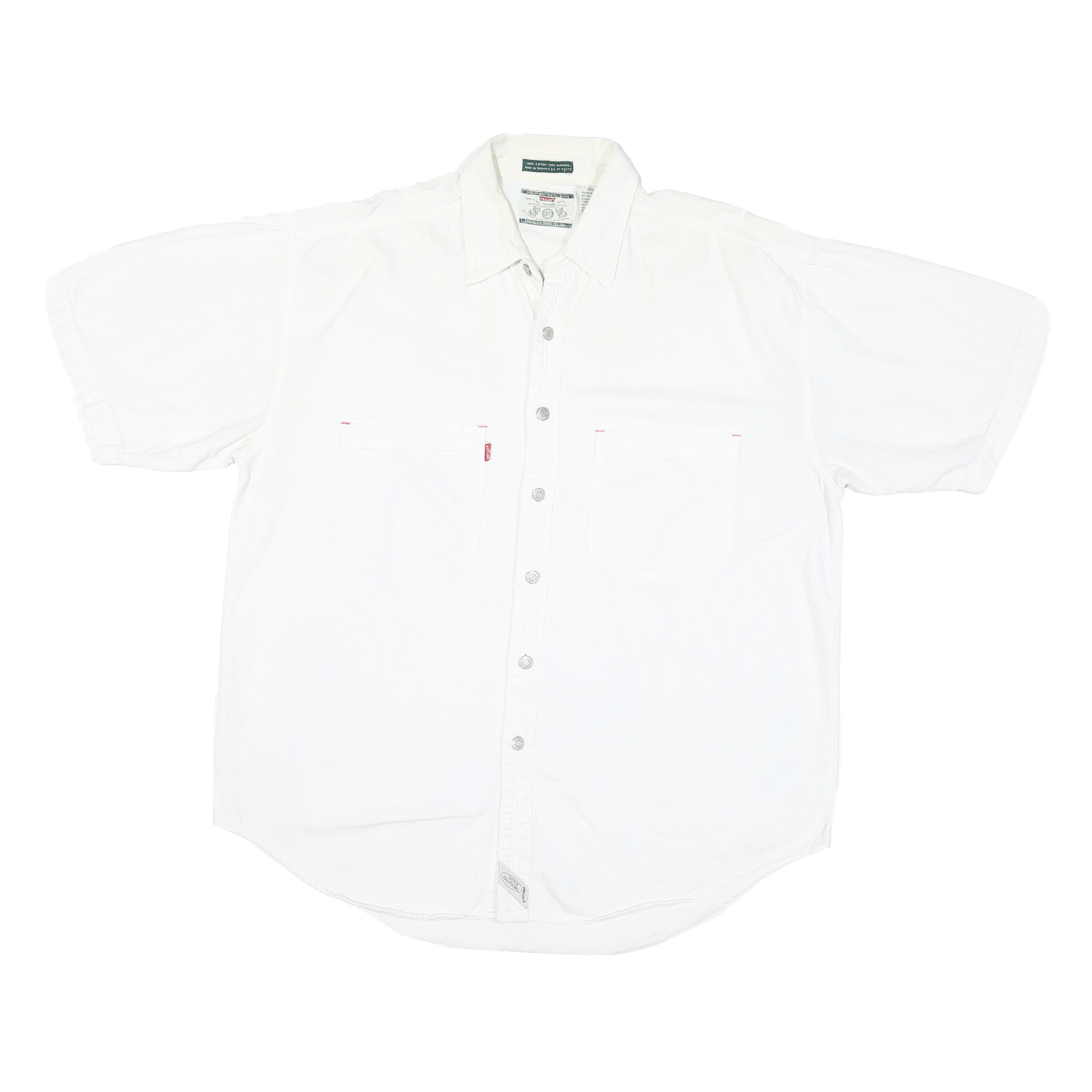 PROLEN Mens White Shirt L Cotton Blend Short Sleeve Button Casual Workwear