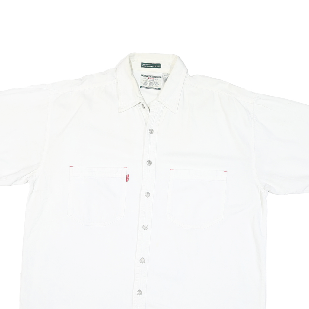 PROLEN Mens White Shirt L Cotton Blend Short Sleeve Button Casual Workwear