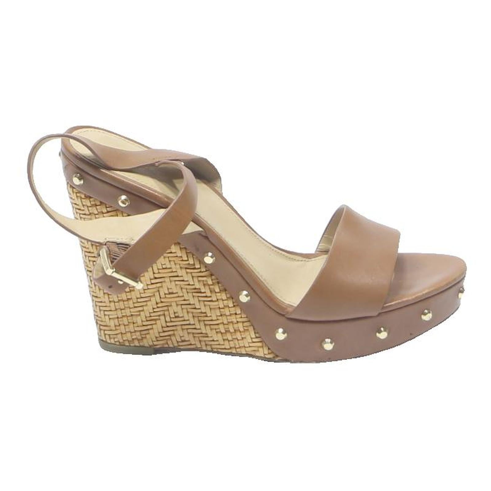MICHAEL KORS Womens Tan Leather Wedge Sandals UK 8 Stud Detail Open Toe