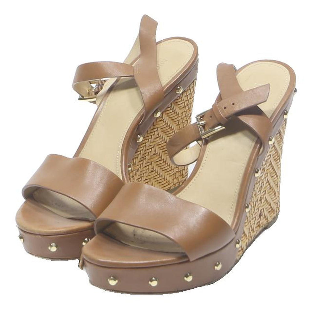 MICHAEL KORS Womens Tan Leather Wedge Sandals UK 8 Stud Detail Open Toe
