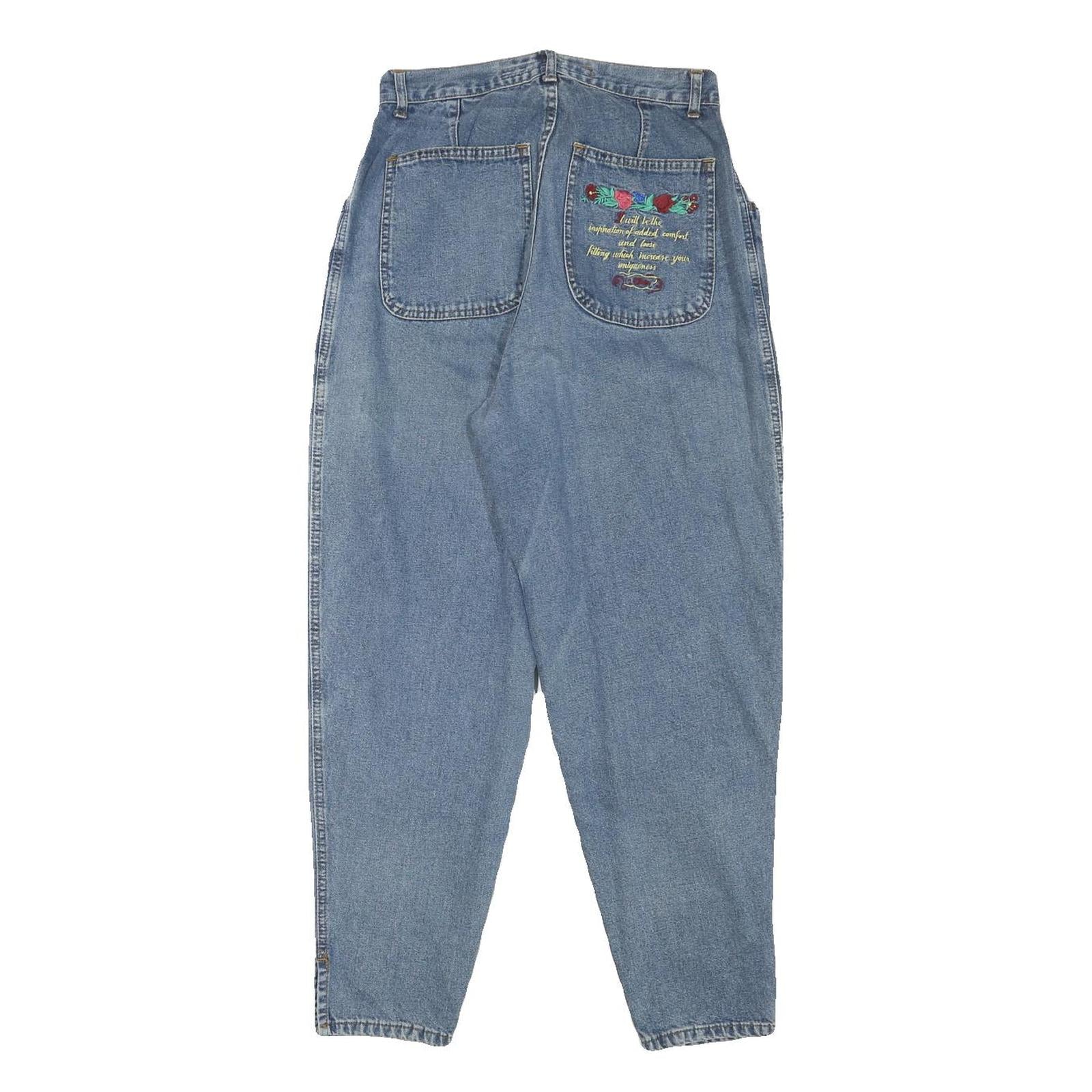 S OLIVER Womens Jeans Blue Relaxed Tapered Denim Medium W26 L26 Embroidered