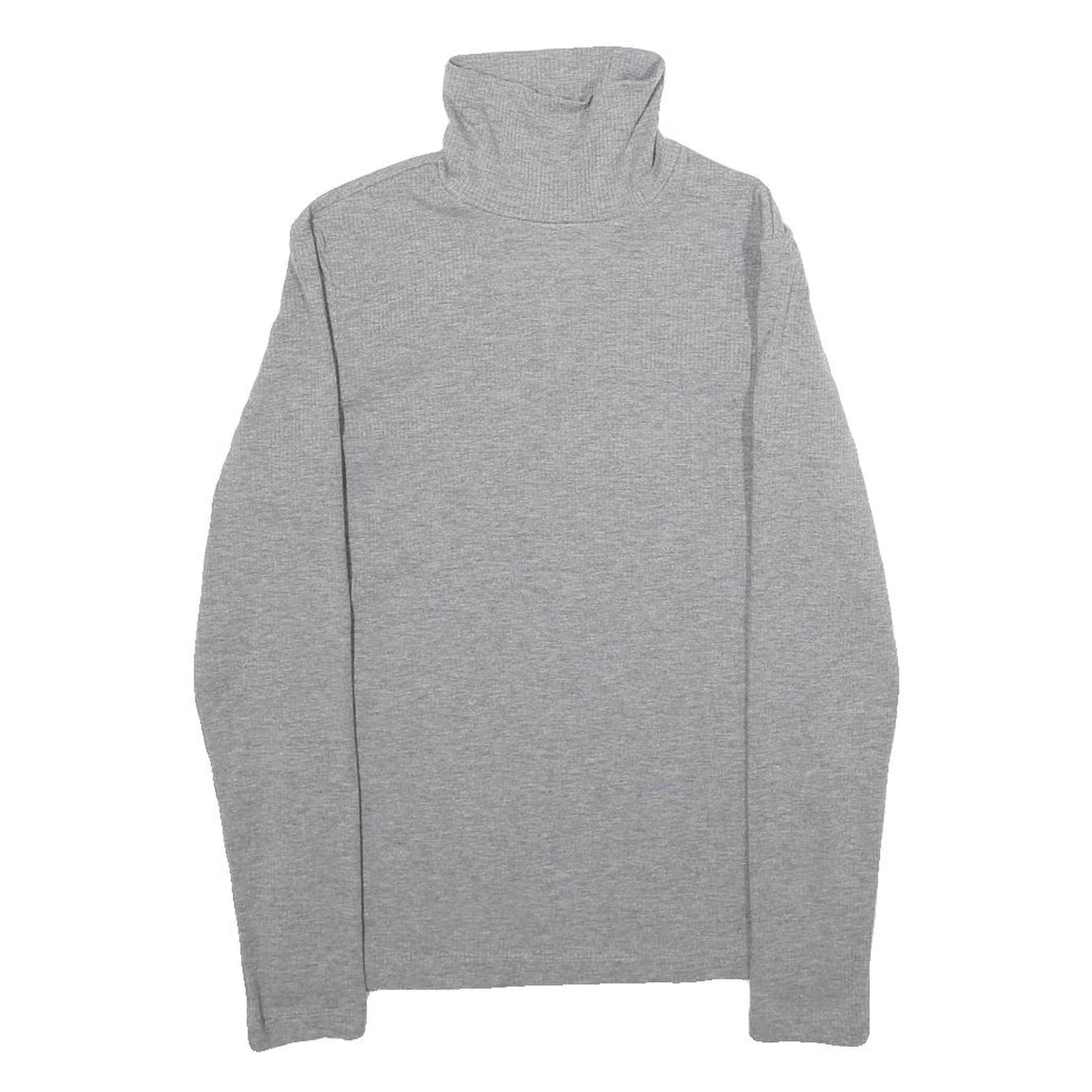H&M Womens Grey Plain Turtleneck Basic Knit Jumper S Lightweight Soft Comfort
