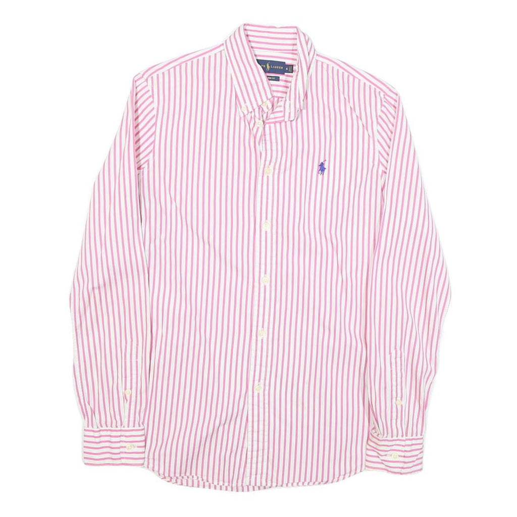 TOMMY HILFIGER Womens Pink & White Striped Shirt UK 6 Button Down Collar Cotton