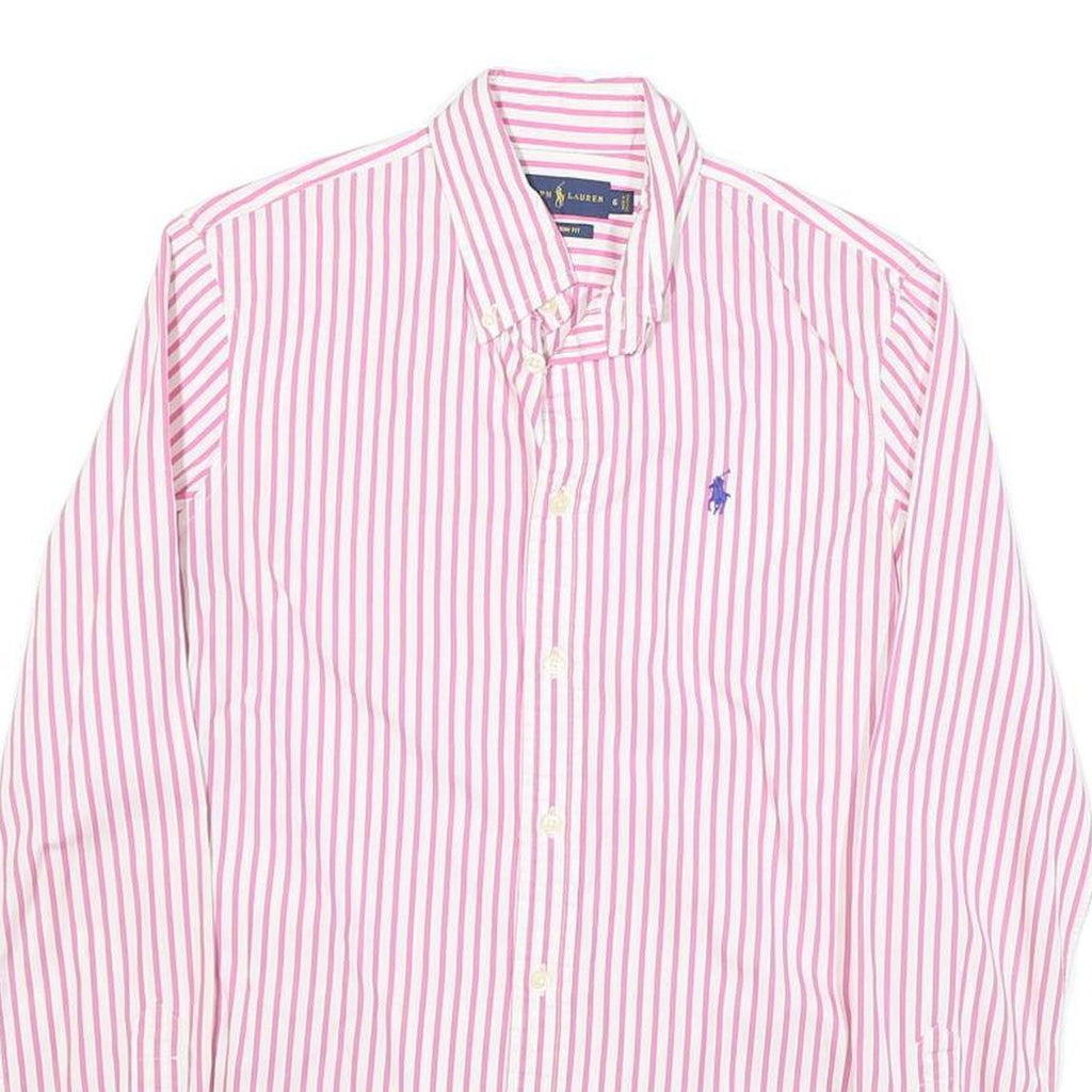 TOMMY HILFIGER Womens Pink & White Striped Shirt UK 6 Button Down Collar Cotton