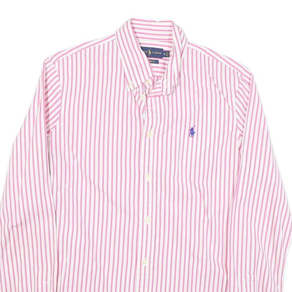 TOMMY HILFIGER Womens Pink & White Striped Shirt UK 6 Button Down Collar Cotton