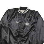 AUBURN Mens Black Satin Button XL Jacket Plain Classic Trucking Embroidered Logo
