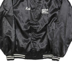 AUBURN Mens Black Satin Button XL Jacket Plain Classic Trucking Embroidered Logo