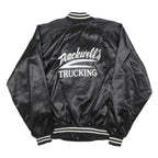 AUBURN Mens Black Satin Button XL Jacket Plain Classic Trucking Embroidered Logo