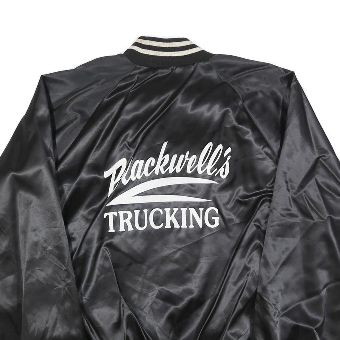 AUBURN Mens Black Satin Button XL Jacket Plain Classic Trucking Embroidered Logo