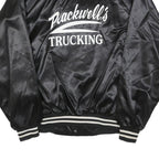 AUBURN Mens Black Satin Button XL Jacket Plain Classic Trucking Embroidered Logo