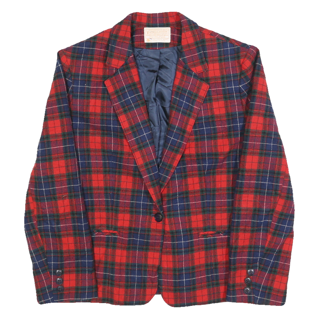 PENDLETON Womens Red & Navy Check Jacket S Wool Tailored Button Closure