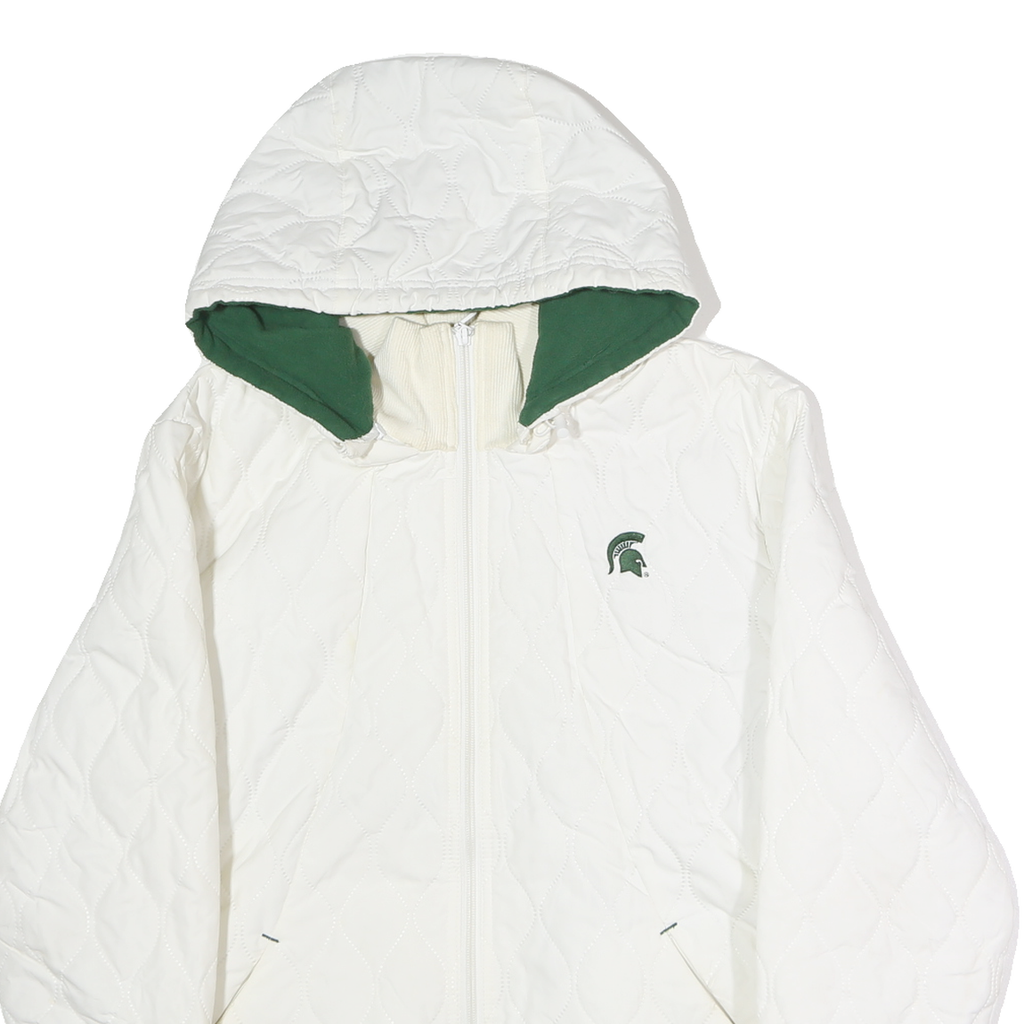 NIKE Womens White & Green Quilted Hooded Jacket XL Polyester Zip Sportswear