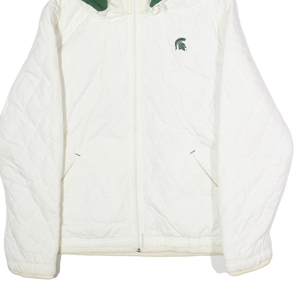 NIKE Womens White & Green Quilted Hooded Jacket XL Polyester Zip Sportswear